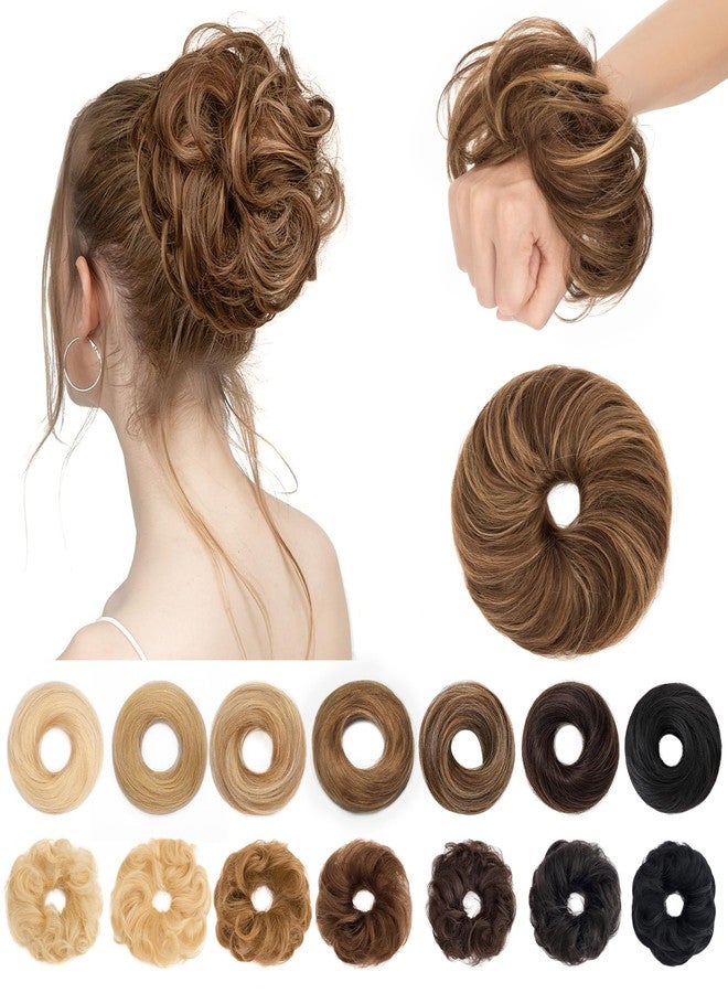 سيجو وصلات شعر سيجو من شعر بشري طبيعي، بتصميم كعكة فوضوية، مع ربطات شعر حقيقية، وشعر مموج، ومجعد، وفوضوي، على شكل كعكة دوناتون، وذيل حصان للنساء والفتيات - قطعتان #4P27 بني متوسط وأشقر داكن - Image 1